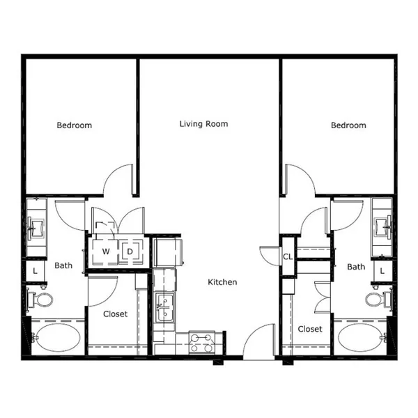 B1 floor plan, 2 bedroom, 1,123 sq ft