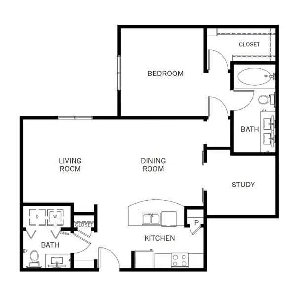 A3 floor plan, 1 bedroom, 1,056 sq ft