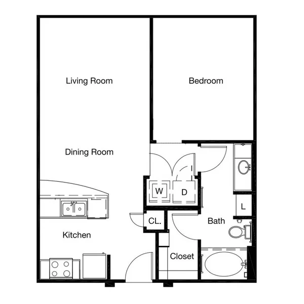 A1C floor plan, 1 bedroom, 702 sq ft