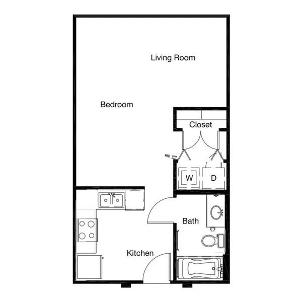 E2 floor plan, studio, 683 sq ft