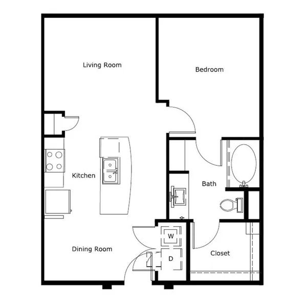 A10 floor plan, 1 bedroom, 702 sq ft