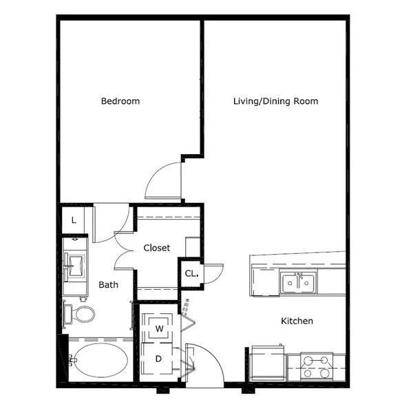 A0 floor plan, 1 bedroom, 673 sq ft