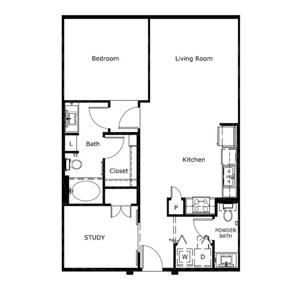 A2 floor plan, 1 bedroom, 908 sq ft