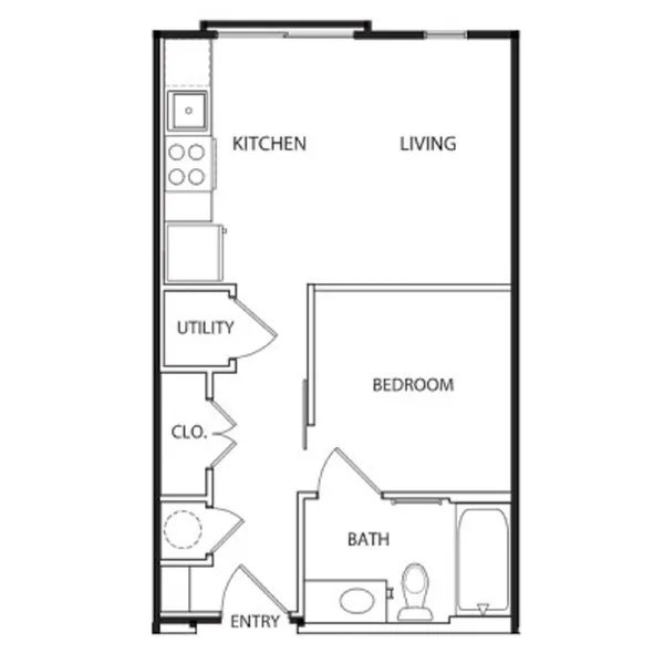 E2-1 floor plan, studio, 447 sq ft