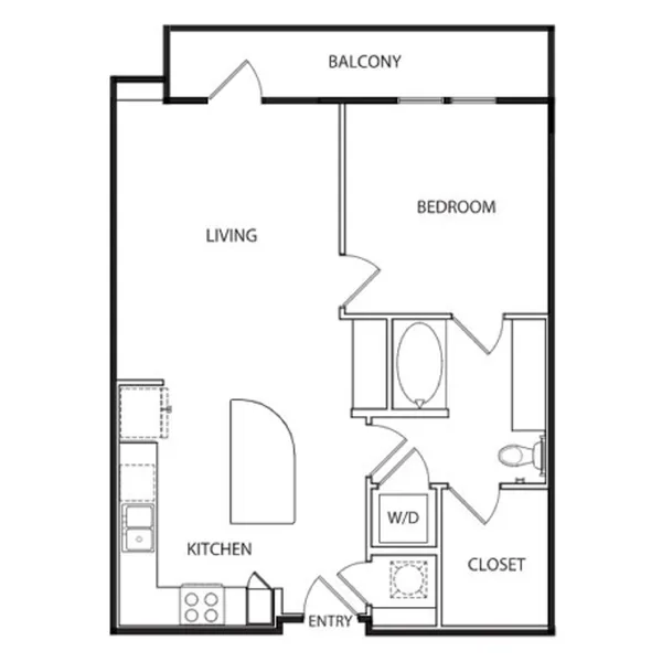 A5a floor plan, 1 bedroom, 809 sq ft
