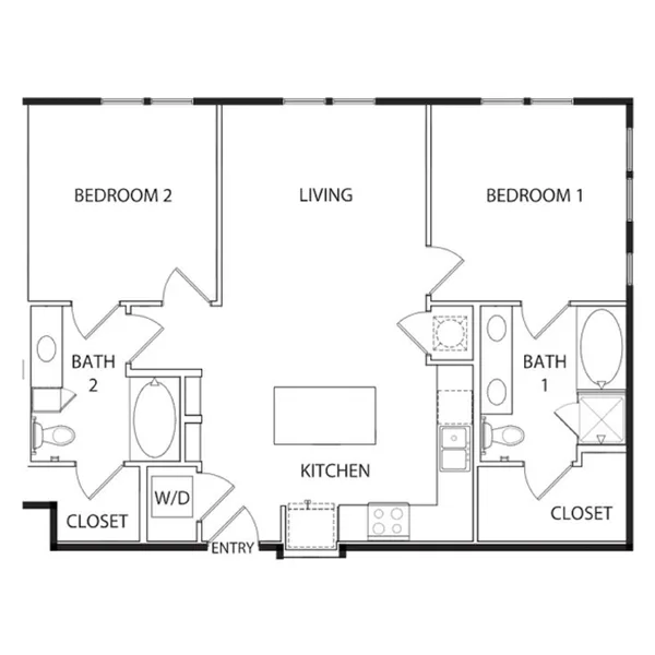 B2 floor plan, 2 bedroom, 993 sq ft