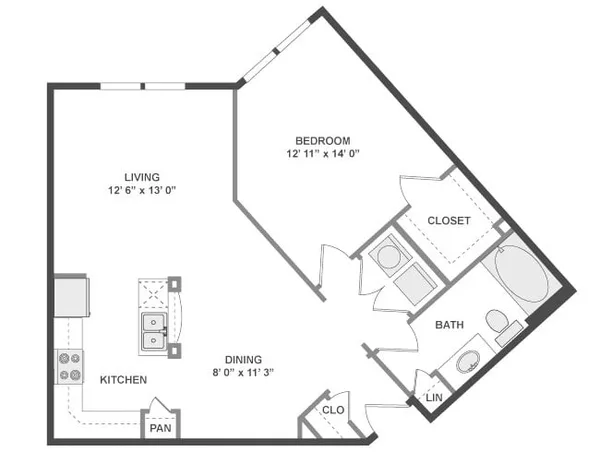 16-A3C floor plan, 1 bedroom