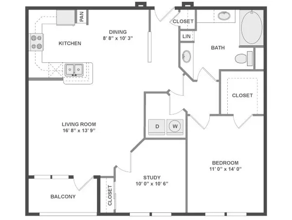 16-A9C floor plan, 1 bedroom