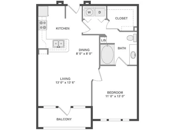 16-A1C floor plan, 1 bedroom
