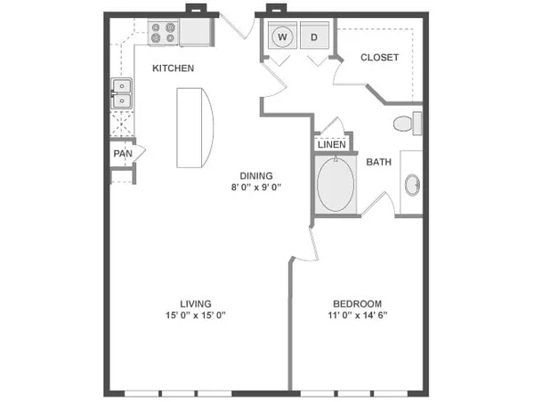 16-A7 floor plan, 1 bedroom