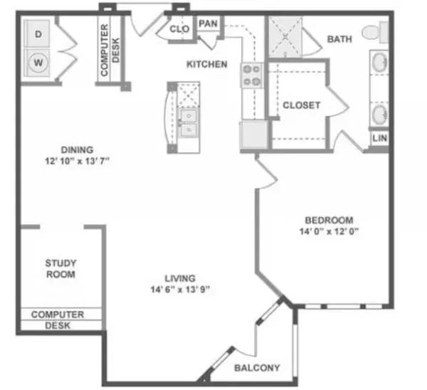 16-A10 floor plan, 1 bedroom