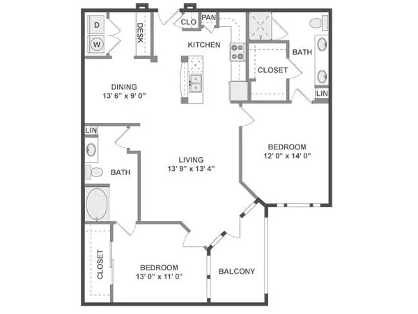 16-B2C floor plan, 2 bedroom