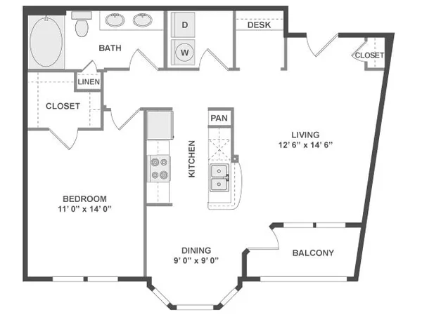 16-A5 floor plan, 1 bedroom, 816 sq ft