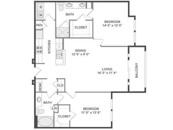 16-B1C floor plan, 2 bedroom