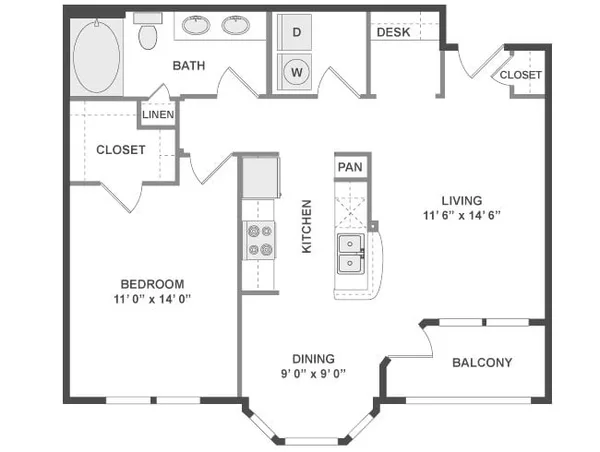 16-A4 floor plan, 1 bedroom, 780 sq ft
