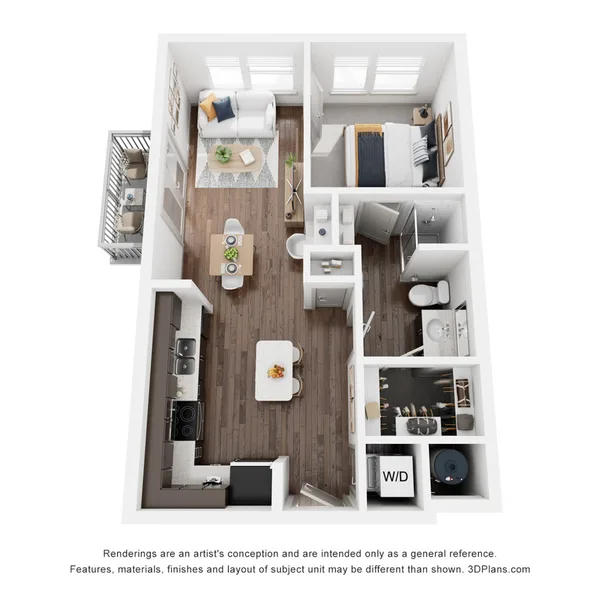 A1 floor plan, 1 bedroom