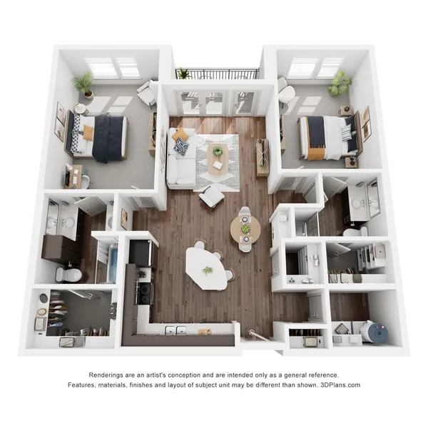 B2 ANSI floor plan, 2 bedroom, 1,137 sq ft