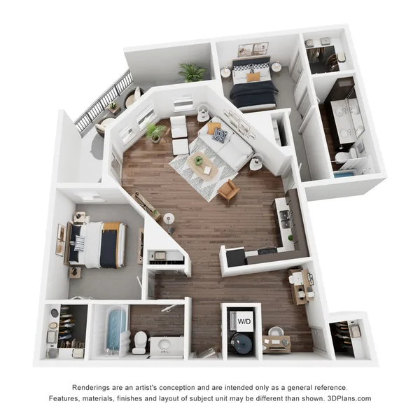 B5 floor plan, 2 bedroom, 1,218 sq ft
