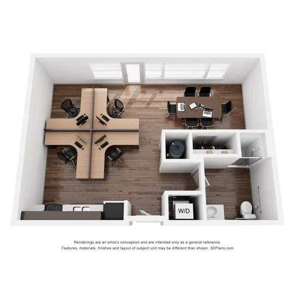 CTS2b floor plan, studio, 744 sq ft