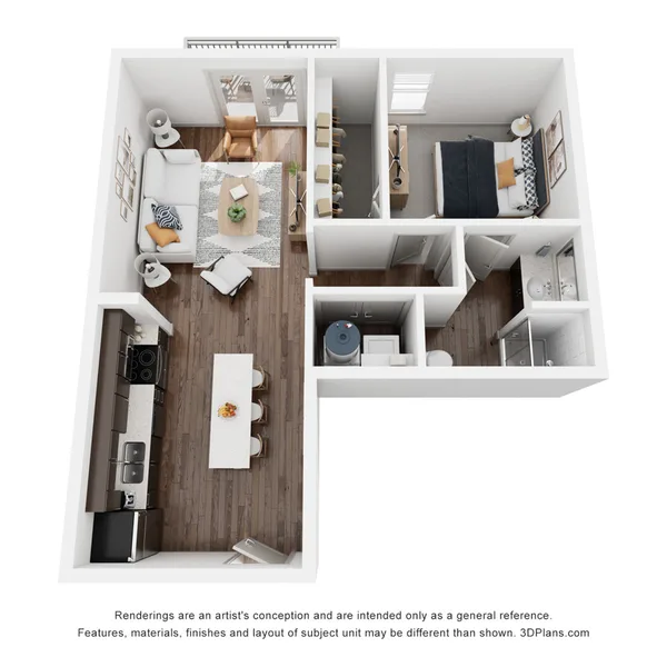 A2 floor plan, 1 bedroom, 685 sq ft