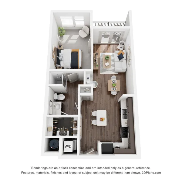 A1d floor plan, 1 bedroom, 651 sq ft