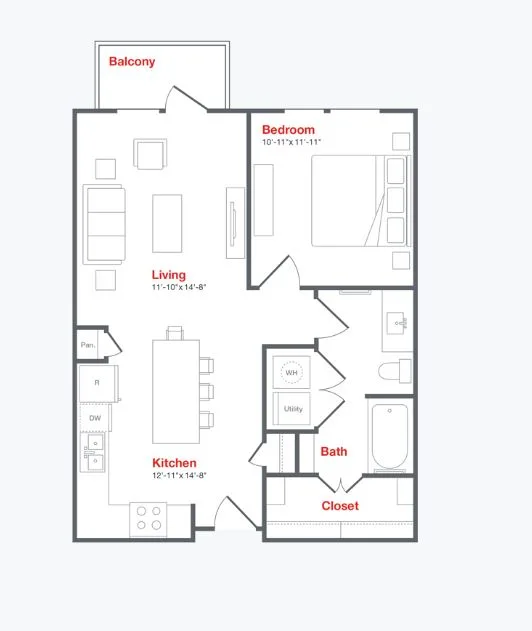 A3a floor plan, 1 bedroom, 724 sq ft