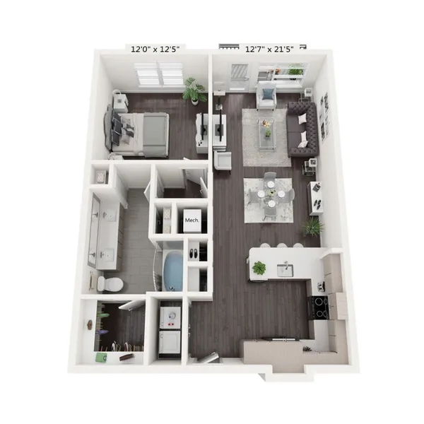 A3 floor plan, 1 bedroom, 844 sq ft