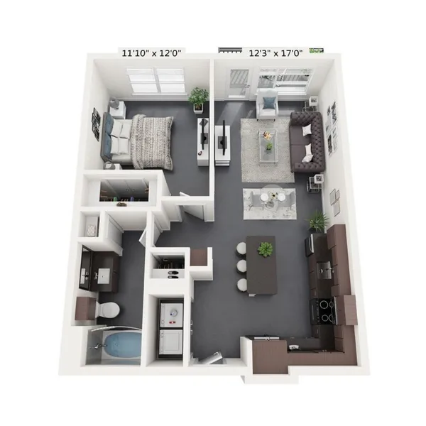 A2 floor plan, 1 bedroom, 752 sq ft