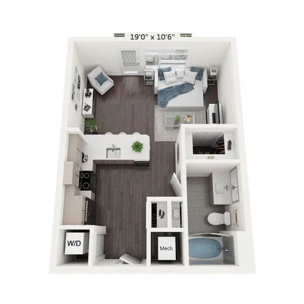 S1 floor plan, studio, 518 sq ft