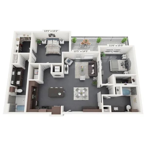 B1 floor plan, 2 bedroom, 1,210 sq ft