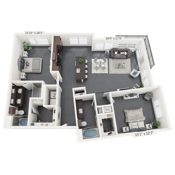 B2B floor plan, 2 bedroom