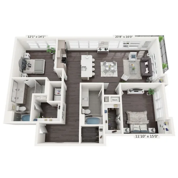 B2 floor plan, 2 bedroom, 1,278 sq ft