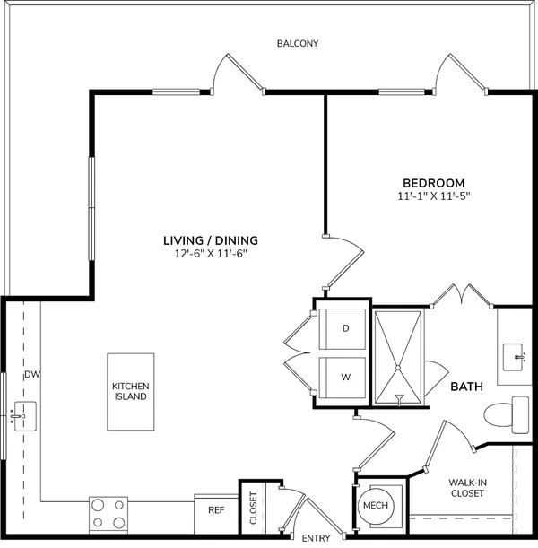 A1d floor plan, 1 bedroom, 692 sq ft