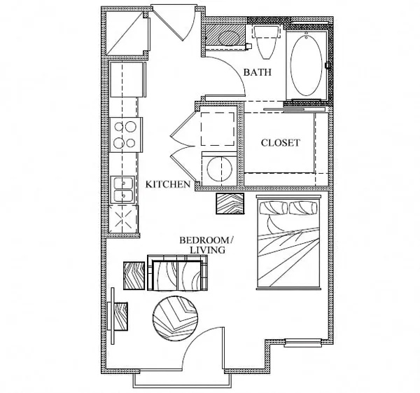S1 floor plan, studio, 416 sq ft