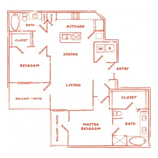 B6 - Phase II floor plan, 2 bedroom, 1,341 sq ft