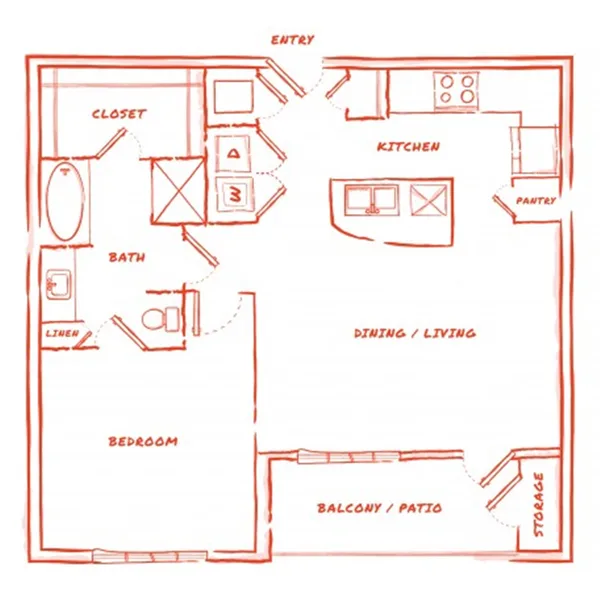 A3 - Phase II floor plan, 1 bedroom, 992 sq ft