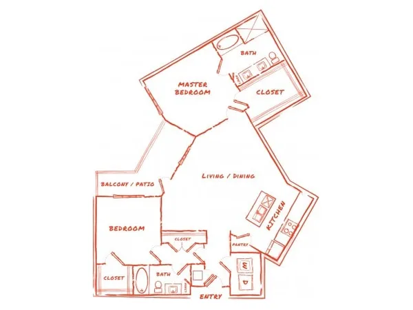 B8 floor plan, 2 bedroom, 1,481 sq ft