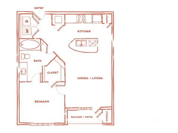 A2 floor plan, 1 bedroom, 755 sq ft