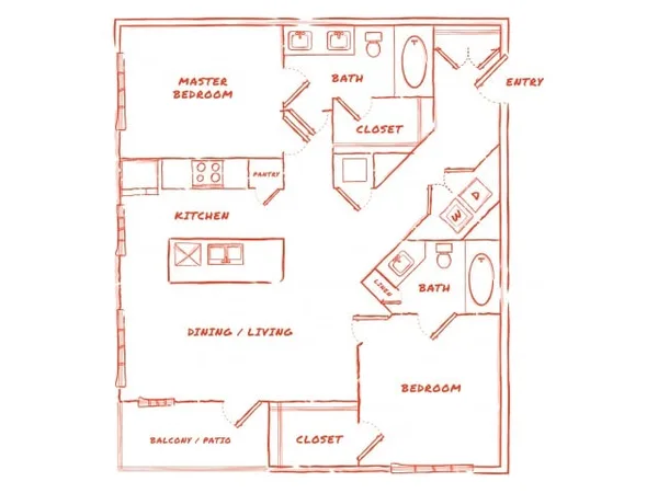 B2 floor plan, 2 bedroom, 1,119 sq ft