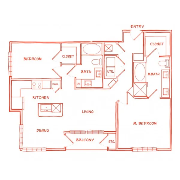 B9 - Phase II floor plan, 2 bedroom, 1,175 sq ft