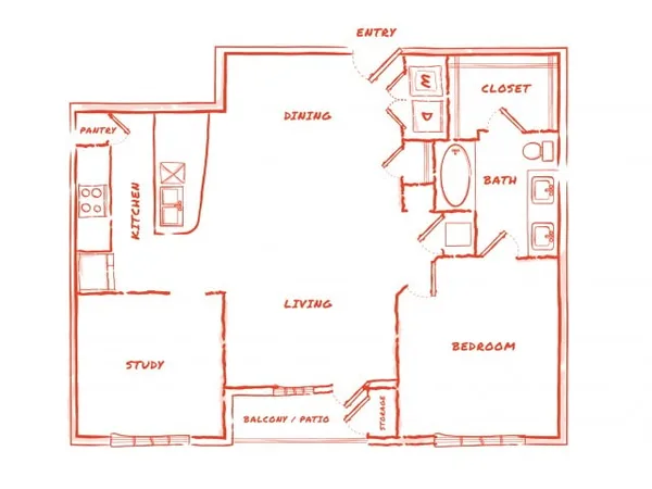A7 floor plan, 1 bedroom