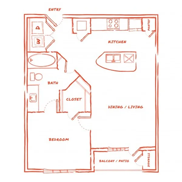 A2 - Phase II floor plan, 1 bedroom, 775 sq ft