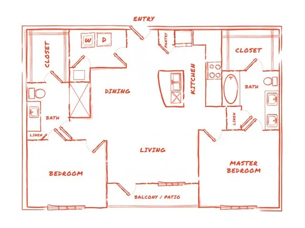 B5 floor plan, 2 bedroom, 1,204 sq ft