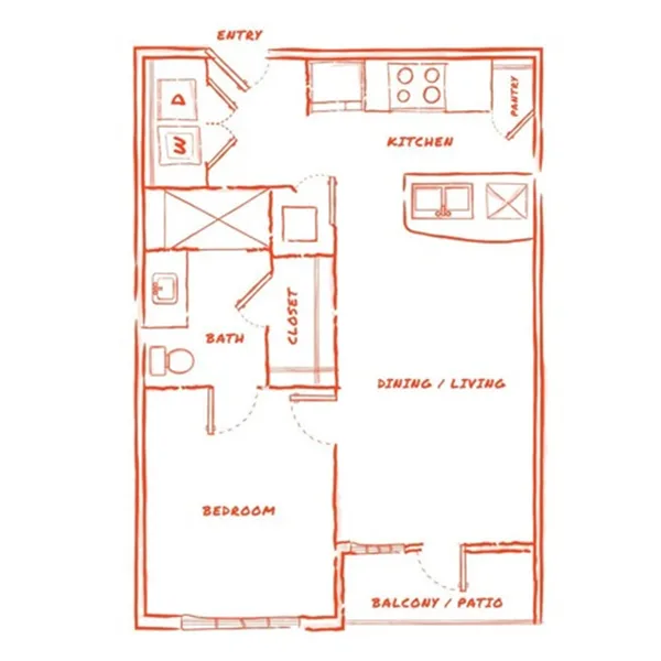 A1 - Phase I floor plan, 1 bedroom
