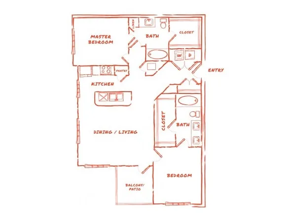 B3 floor plan, 2 bedroom, 1,193 sq ft