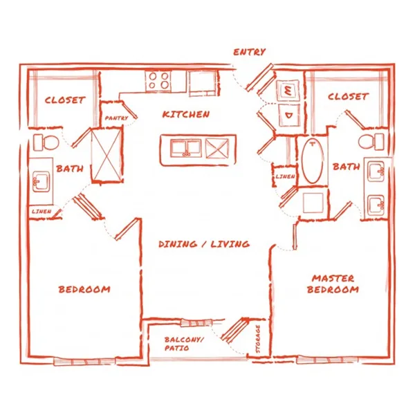 B1 - Phase II floor plan, 2 bedroom, 1,088 sq ft