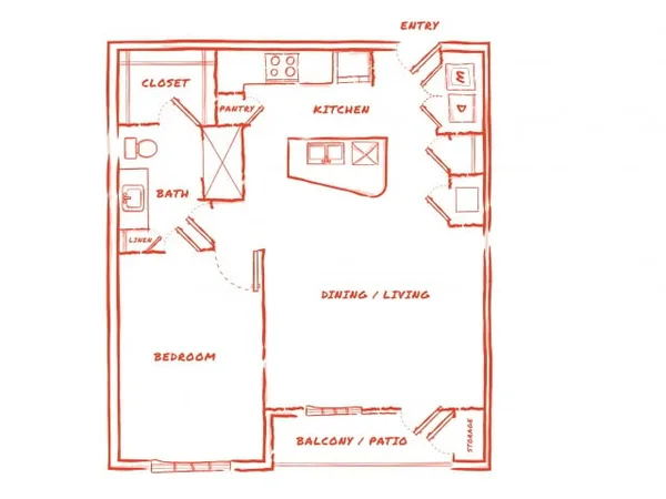 A6 floor plan, 1 bedroom