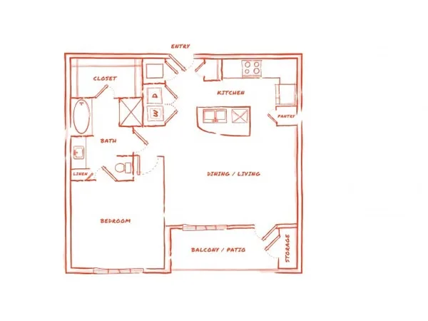 A3 floor plan, 1 bedroom, 911 sq ft