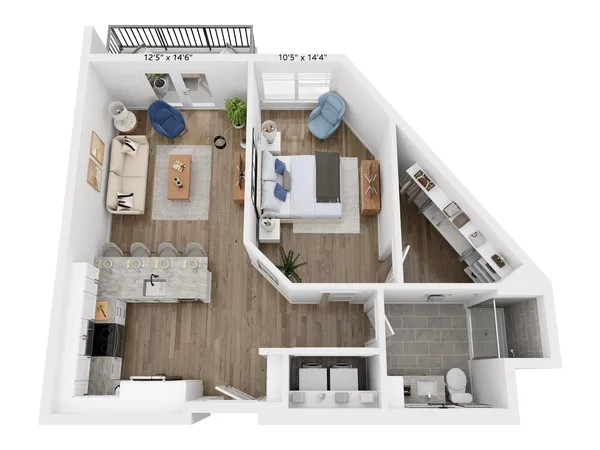 A12 floor plan, 1 bedroom, 804 sq ft