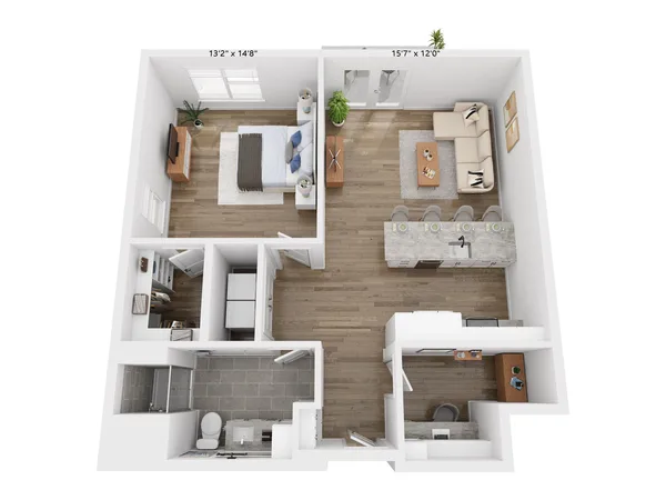 A7D floor plan, 1 bedroom, 897 sq ft